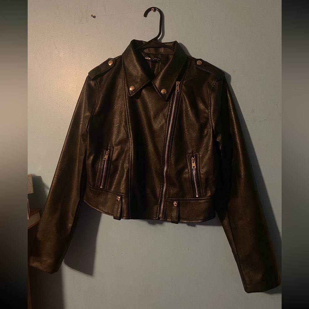 Shein large leather jacket